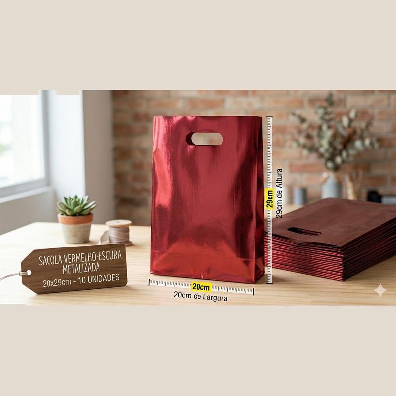 Sacola Metalizada Boca de Palhaço Vermelho 20x29cm Comercial Wei (10 unidades)