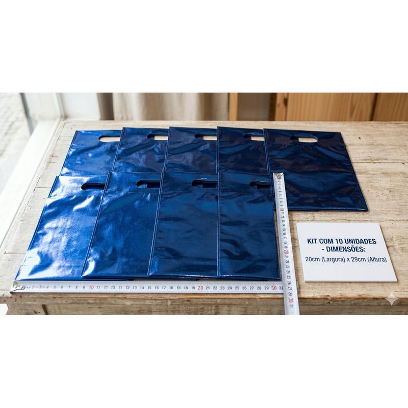 Sacola Metalizada Boca de Palhaço Azul Escuro 20x29cm Comercial Wei (10 unidades)