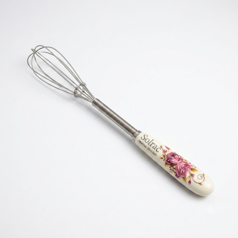 Batedor de Inox (Fuet) Tipo Pera P/ Ovos C/ Cabo de Cerâmica 20x2,5cm Solrac (01 unidade)