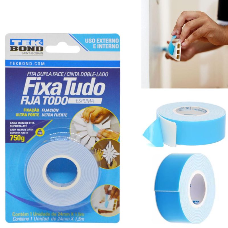 Fita Dupla Face Fixa Tudo Espuma 24mmx1,5mts Tek Bond - Irmãos Haluli