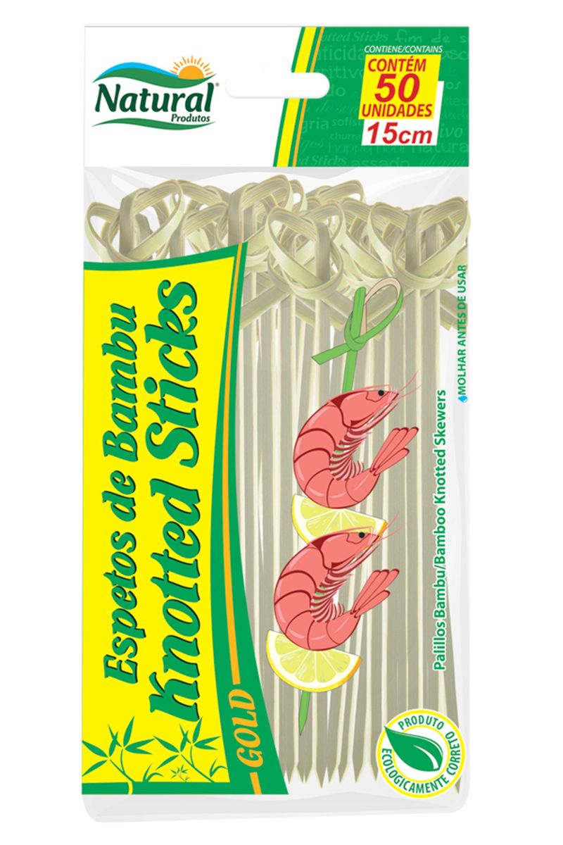 Espeto em Madeira de Bambu Knotted Sticks Gold 15cm Natural Produtos (50 unidades)
