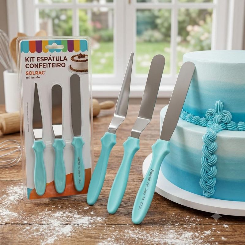Kit Espátula Confeiteiro de Inox Azul Mar 22cm Ref. IESP-14 Solrac (03 unidades)