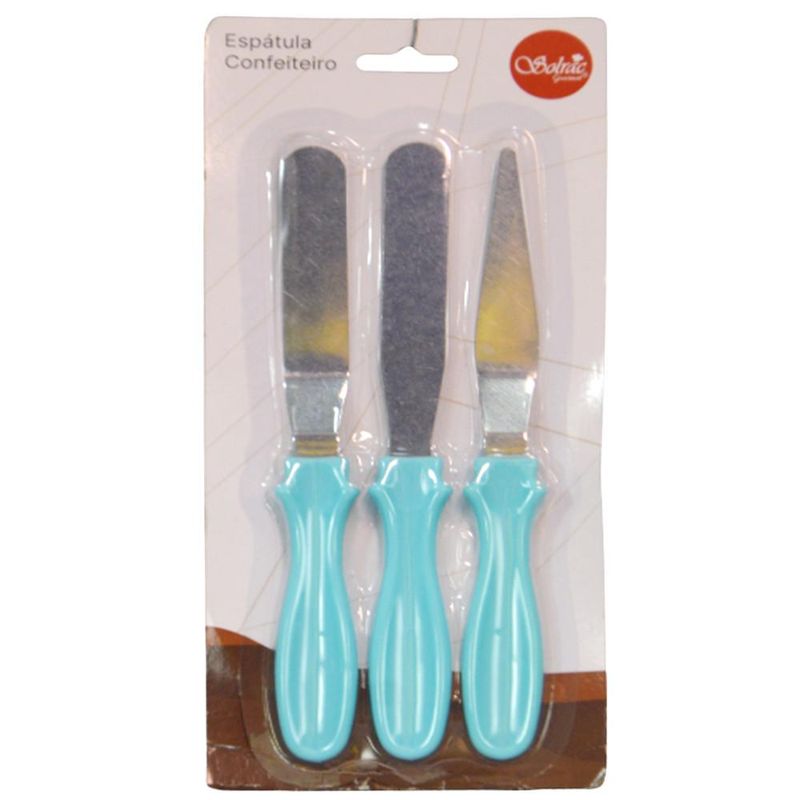 Kit Espátula Confeiteiro de Inox Azul Mar 22cm Ref. IESP-14 Solrac (03 unidades)