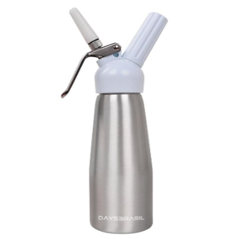 Garrafa Sifão P/ Chantilly de Alumínio Prata C/ Cabeçote Branco 500ml DaysBrasil (01 unidade)