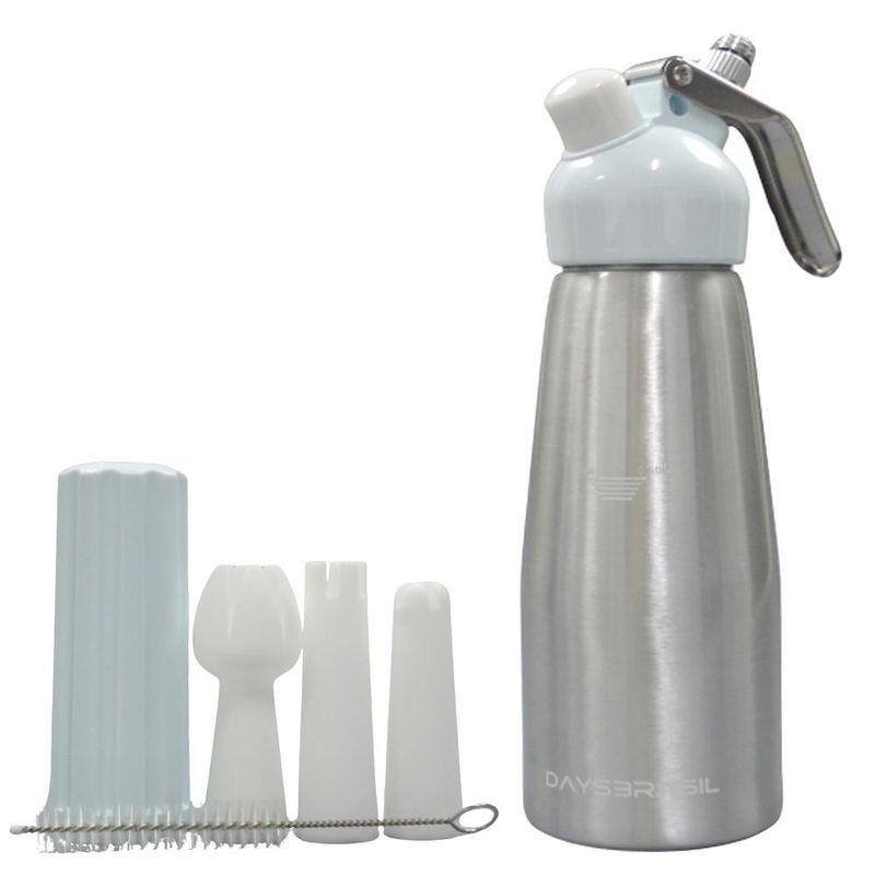 Garrafa Sifão P/ Chantilly de Alumínio Prata C/ Cabeçote Branco 500ml DaysBrasil (01 unidade)