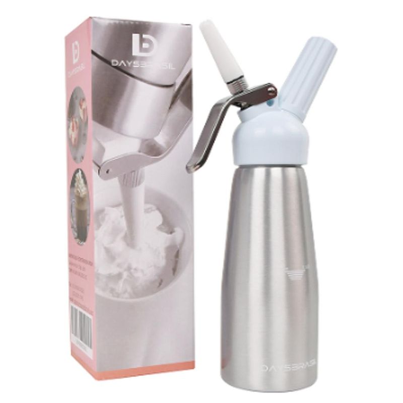 Garrafa Sifão P/ Chantilly de Alumínio Prata C/ Cabeçote Branco 500ml DaysBrasil (01 unidade)