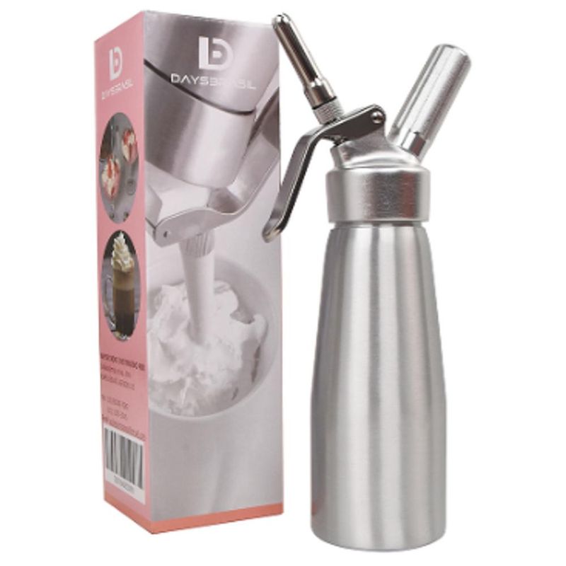 Garrafa Sifão P/ Chantilly de Alumínio Prata C/ Cabeçote Prata 500ml DaysBrasil (01 unidade)