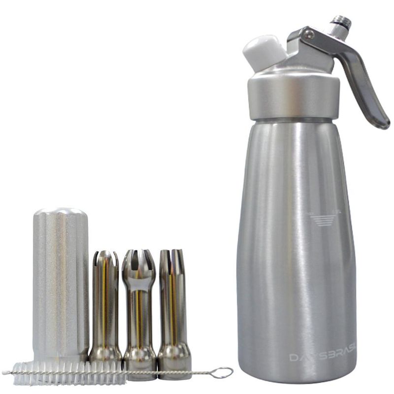 Garrafa Sifão P/ Chantilly de Alumínio Prata C/ Cabeçote Prata 500ml DaysBrasil (01 unidade)