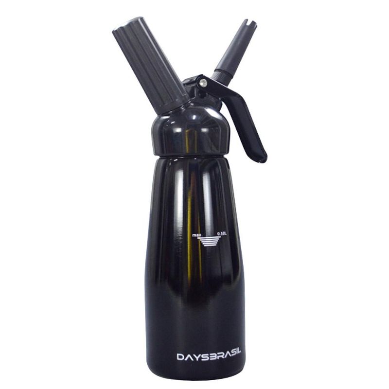 Garrafa Sifão P/ Chantilly de Alumínio Preto C/ Cabeçote Preto 500ml DaysBrasil (01 unidade)