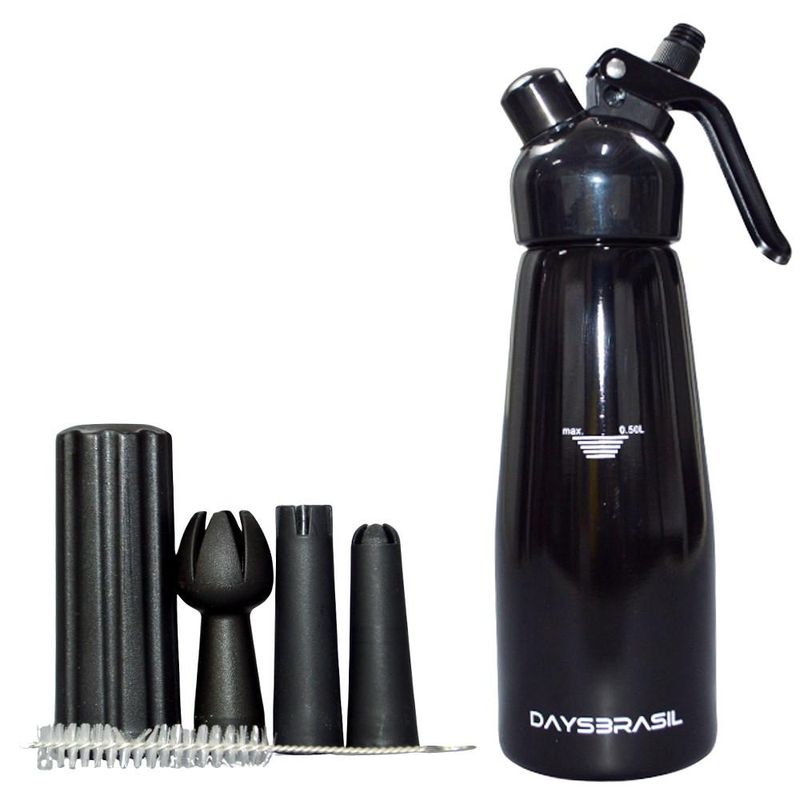 Garrafa Sifão P/ Chantilly de Alumínio Preto C/ Cabeçote Preto 500ml DaysBrasil (01 unidade)