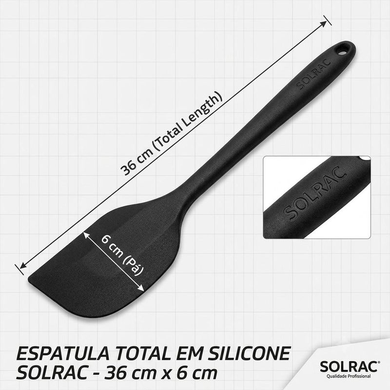Espátula de Silicone Total Preta 36x6cm Ref. IES-004 Solrac (01 unidade)
