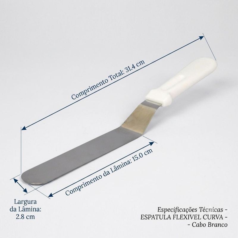 Espátula de Inox Flexível Curva C/ Cabo Branco 20cm Solrac (01 unidade)