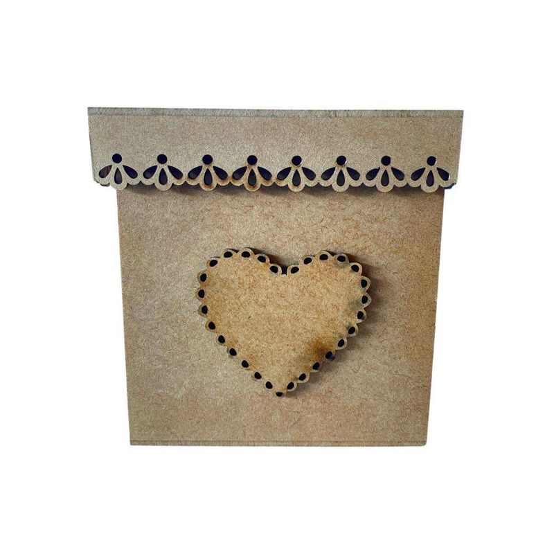 Caixa de MDF Cubo Coração Rendado 13x13cm Ref.: 19329 Contraste (01 Unidade)