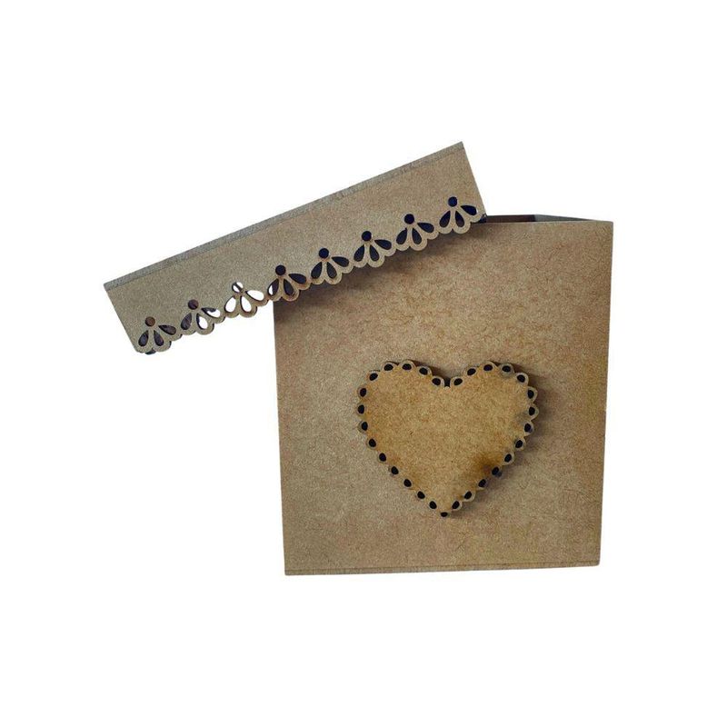 Caixa de MDF Cubo Coração Rendado 13x13cm Ref.: 19329 Contraste (01 Unidade)