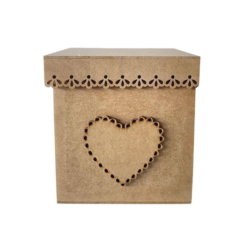 Caixa de MDF Cubo Coração Rendado 15x15cm Ref.: 19330 Contraste (01 Unidade)