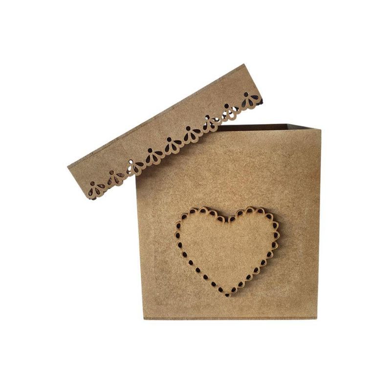 Caixa de MDF Cubo Coração Rendado 15x15cm Ref.: 19330 Contraste (01 Unidade)