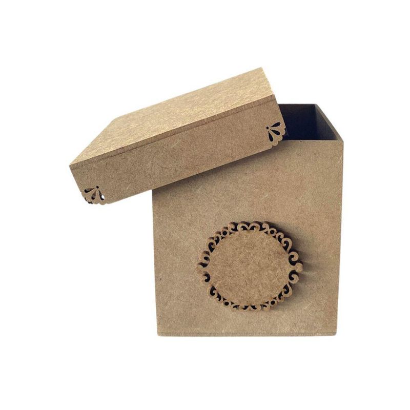 Caixa de MDF Cubo Videira Rendada 10x10cm Ref.: 19325 Contraste (01 Unidade)