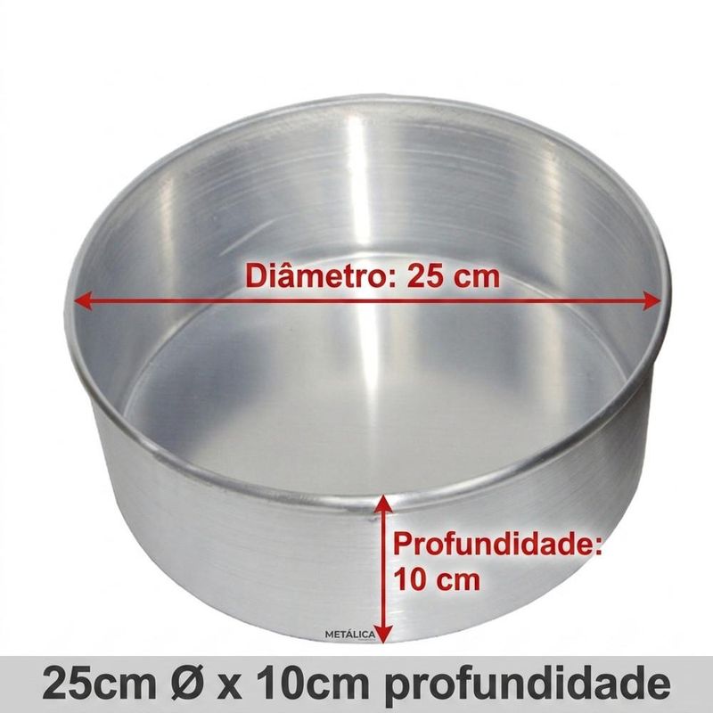 Forma de Alumínio Redonda Alta Reta para Bolo com Fundo Fixo 25x10cm Alumínio Circular (01 unidade)