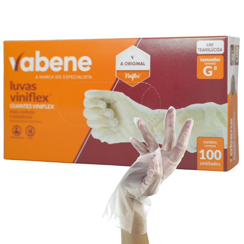 Luvas de Segurança Viniflex Translúcida Tamanho G 8" Vabene (100 unidades)