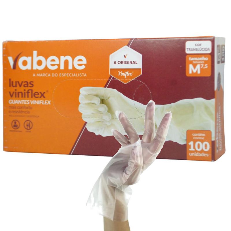 Luvas de Segurança Viniflex Translúcida Tamanho M 7.5" Vabene (100 unidades)