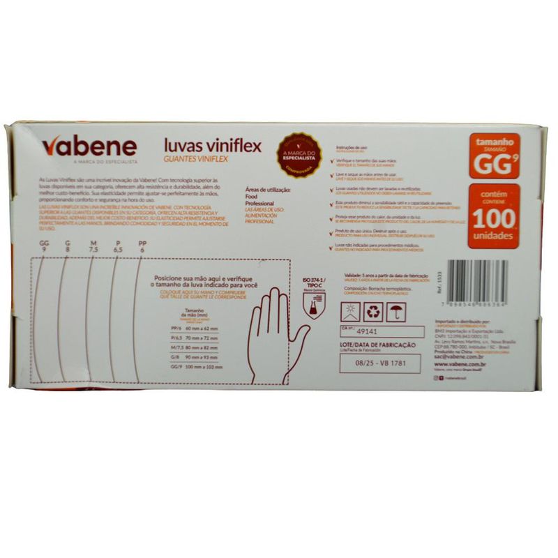 Luvas de Segurança Viniflex Translúcida Tamanho GG 9" Vabene (100 unidades)