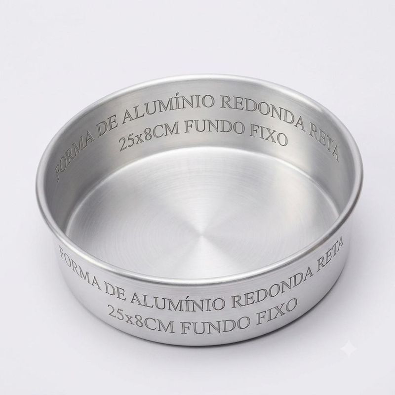 Forma de Alumínio Redonda Reta para Bolo C/ Fundo Fixo 25x8cm Alumínio Circular (01 unidade)