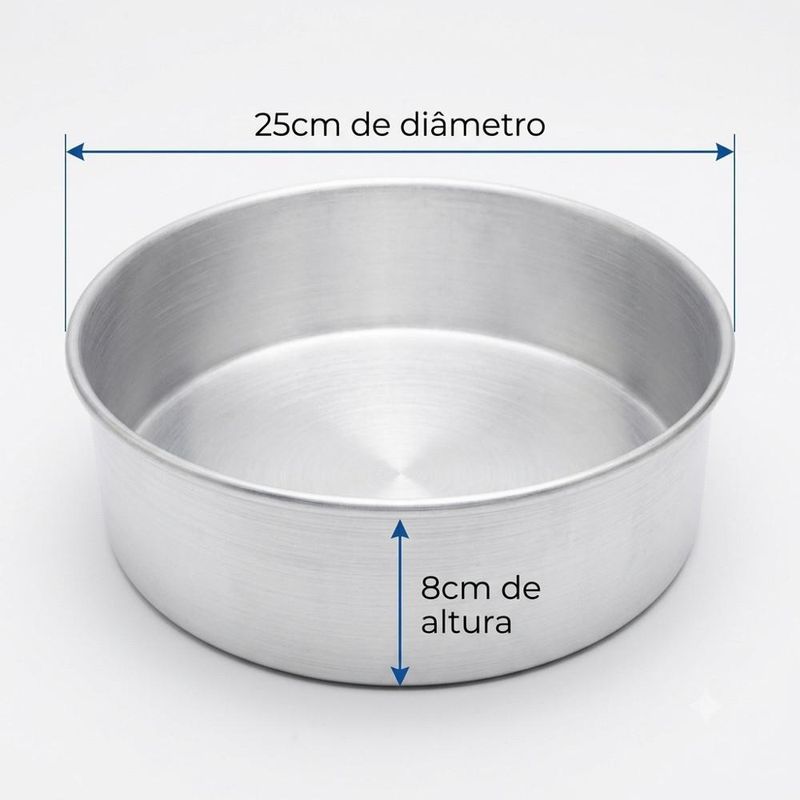 Forma de Alumínio Redonda Reta para Bolo C/ Fundo Fixo 25x8cm Alumínio Circular (01 unidade)