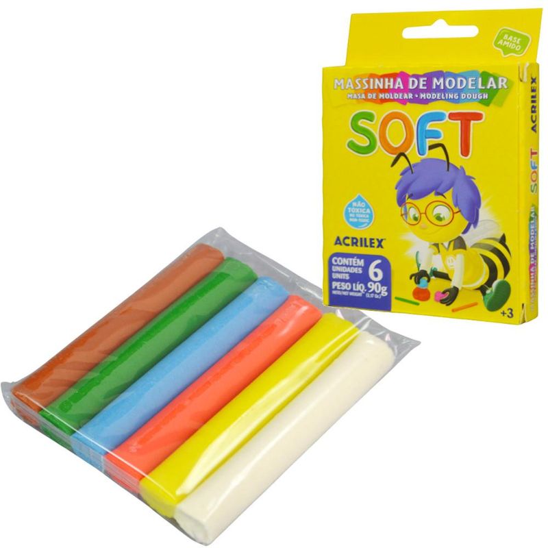 Massinha de Modelar Soft C/ 6 Cores 90gr Ref. 07316 Acrilex (06 unidades)
