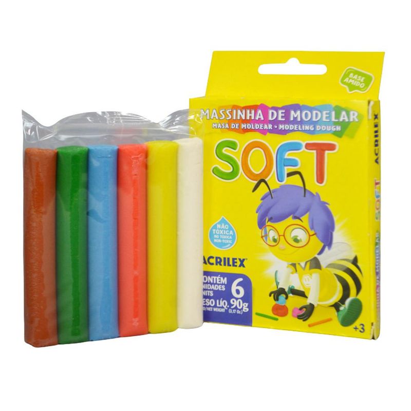Massinha de Modelar Soft C/ 6 Cores 90gr Ref. 07316 Acrilex (06 unidades)