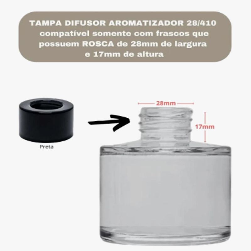 Tampa de Plástico Luxo P/ Difusor C/ Furo Rosca 28/410 Preta Irmãos Haluli (01 unidade)