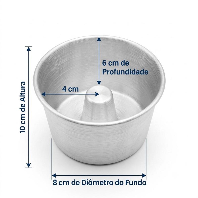 Forma de Alumínio Cônica C/ Tubo para Bolo e Pudim 10x8x6cm Alumínio Circular (01 unidade)