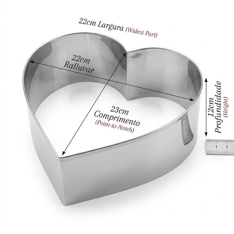Aro Cortador de Inox Coração 20x12cm Tamanho 20 Alumínio Circular (01 unidade)