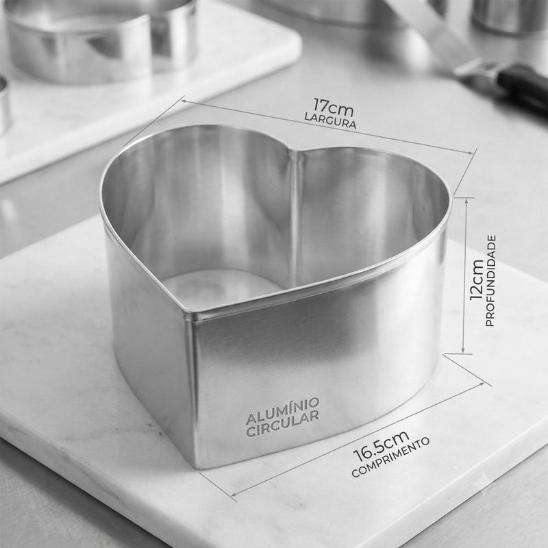 Aro Cortador de Inox Coração 15x12cm Tamanho 15 Alumínio Circular (01 unidade)