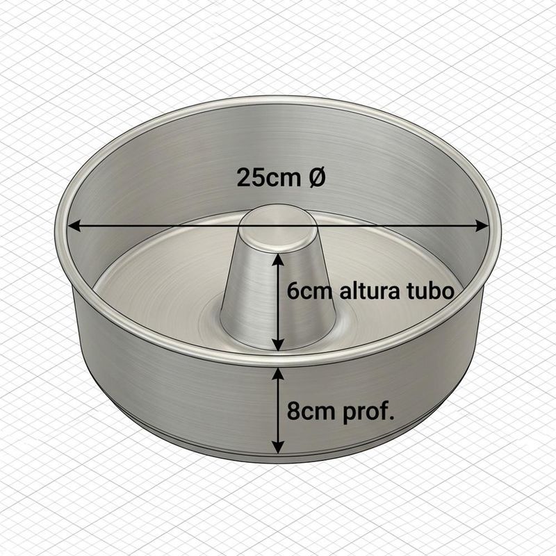 Forma de Alumínio Reta C/ Tubo para Bolo e Pudim 25x8cm Alumínio Circular (01 unidade)