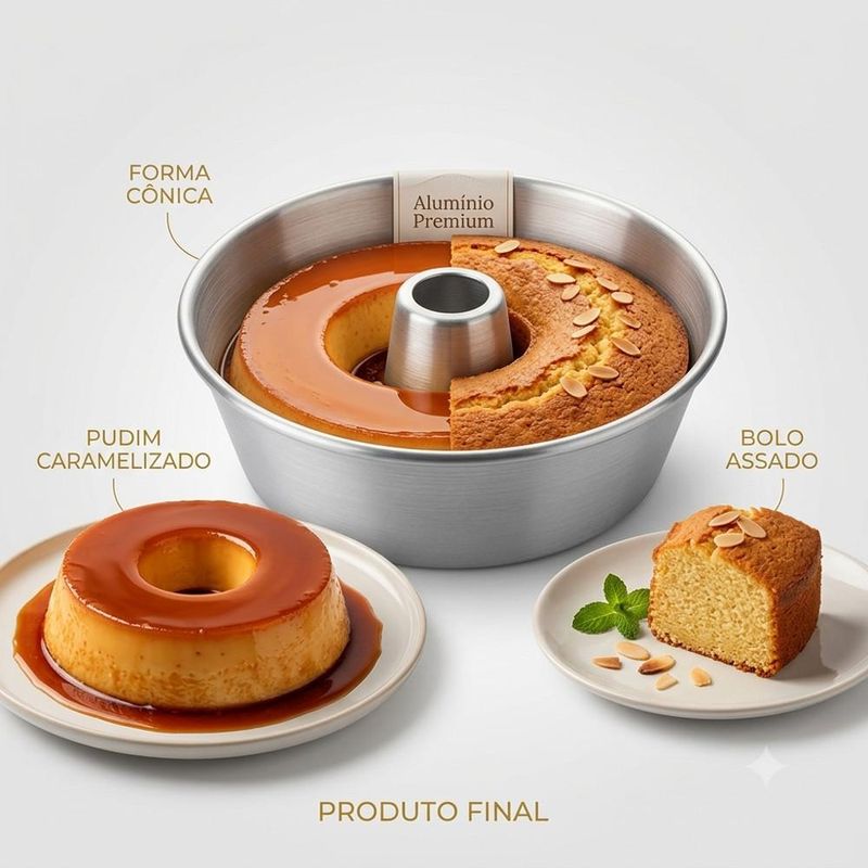 Forma de Alumínio Cônica C/ Tubo para Bolo e Pudim 24x21x8cm Alumínio Circular (01 unidade)