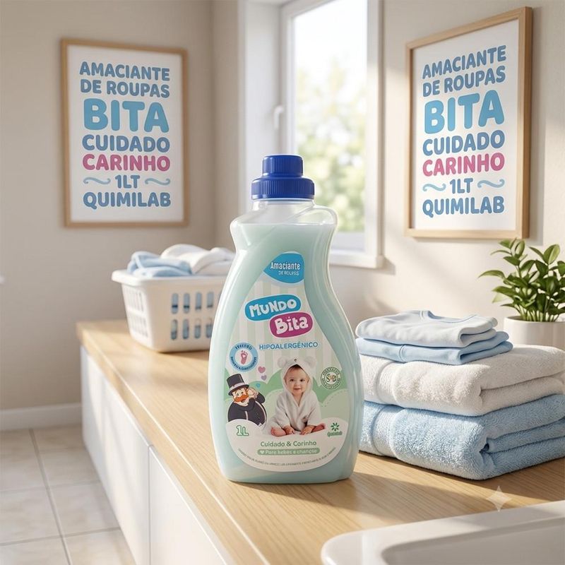 Amaciante de Roupas Mundo Bita Hipoalergênico Cuidado e Carinho Quimilab (01 litro)