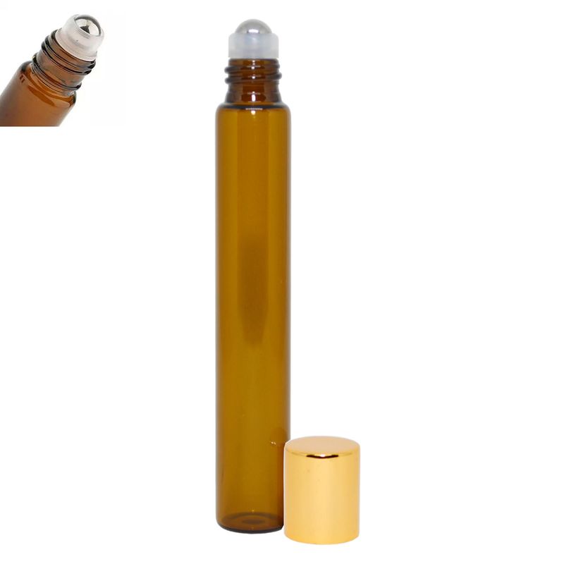 Frasco de Vidro Roll-on Ambar C/ Tampa Dourada 10ml Irmãos Haluli (01 unidade)