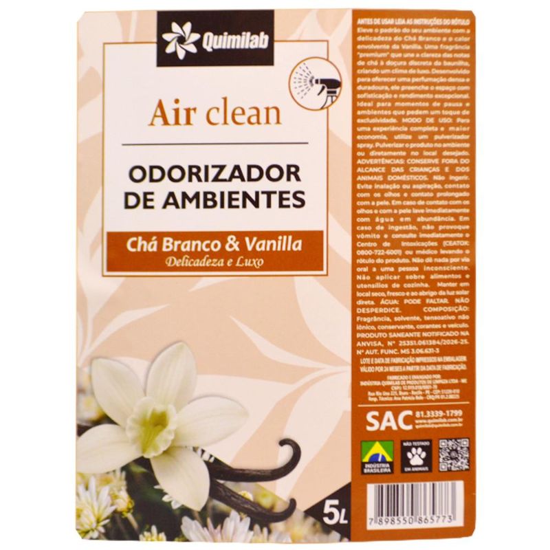 Odorizador de Ambiente Chá Branco e Vanilla Air Clean Quimilab (5 Litros)