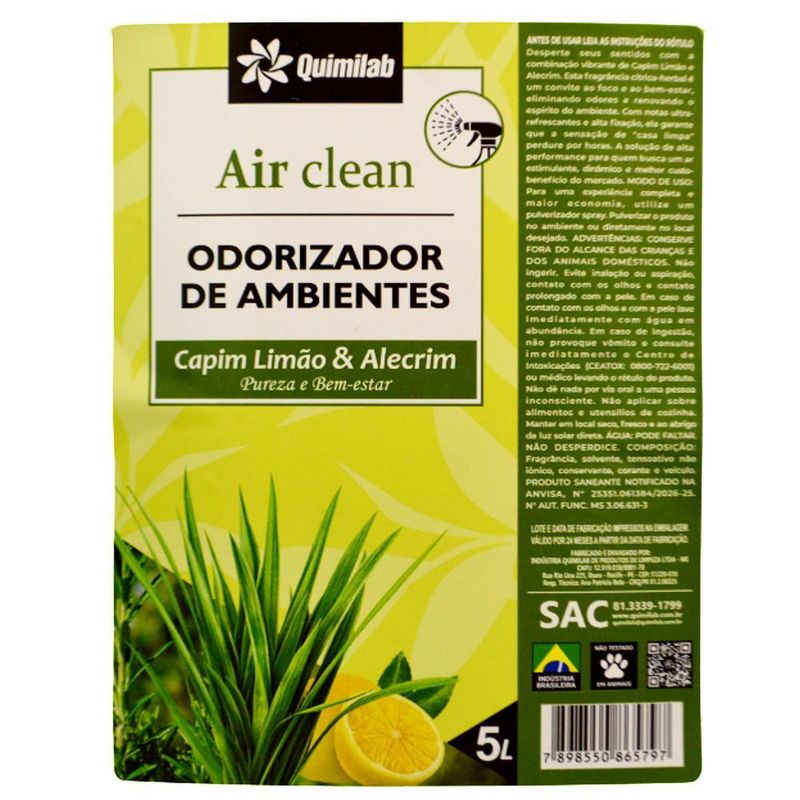 Odorizador de Ambiente Capim Limão e Alecrim Air Clean Quimilab (5 Litros)