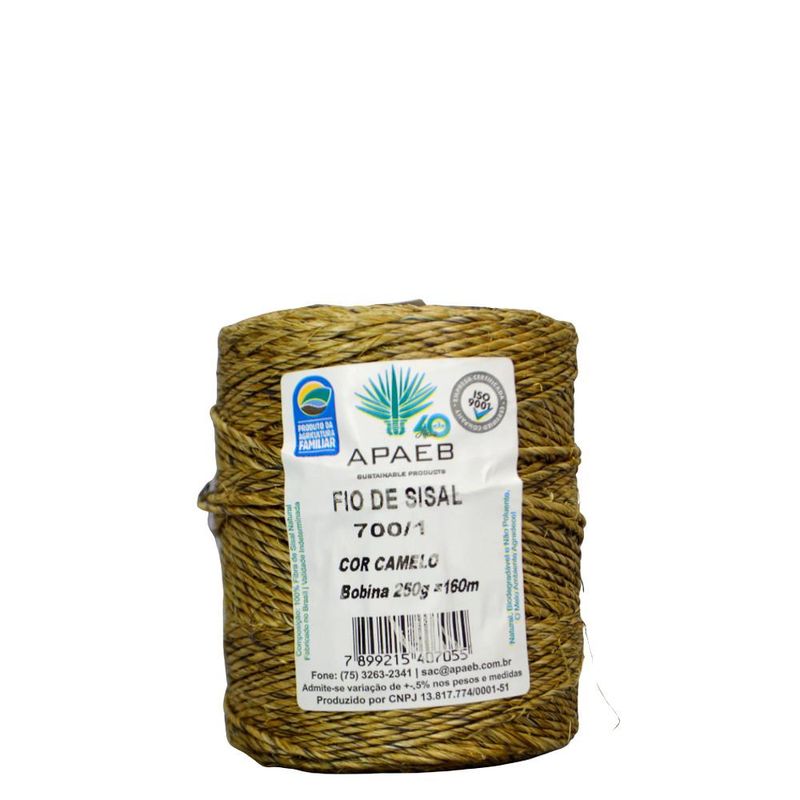 Fio de Sisal Ref. 700/1 Cor Caramelo APAEB (Bobina com 250 gramas / 160 metros)