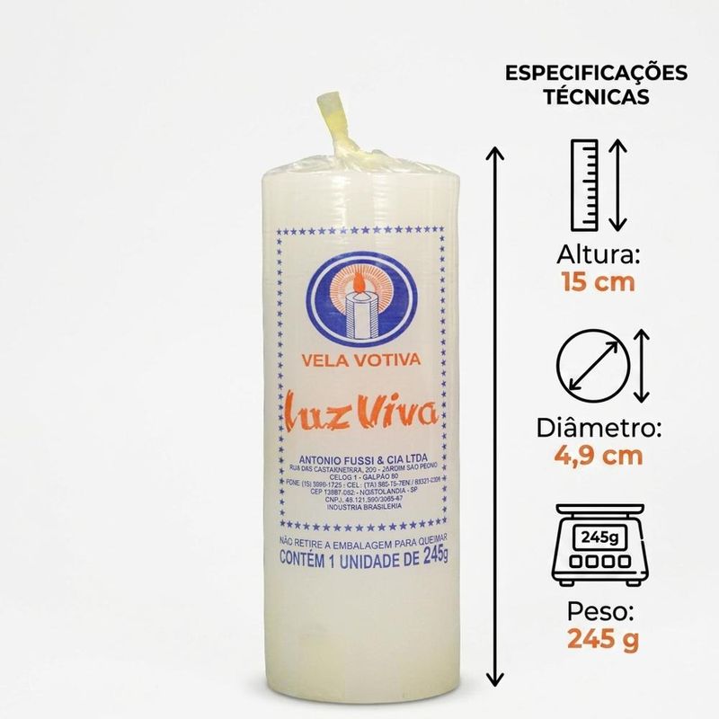 Vela de Parafina Vela Votina Luz Viva 7 Dias 15x5cm 245gr Antônio Fussi (01 unidade)