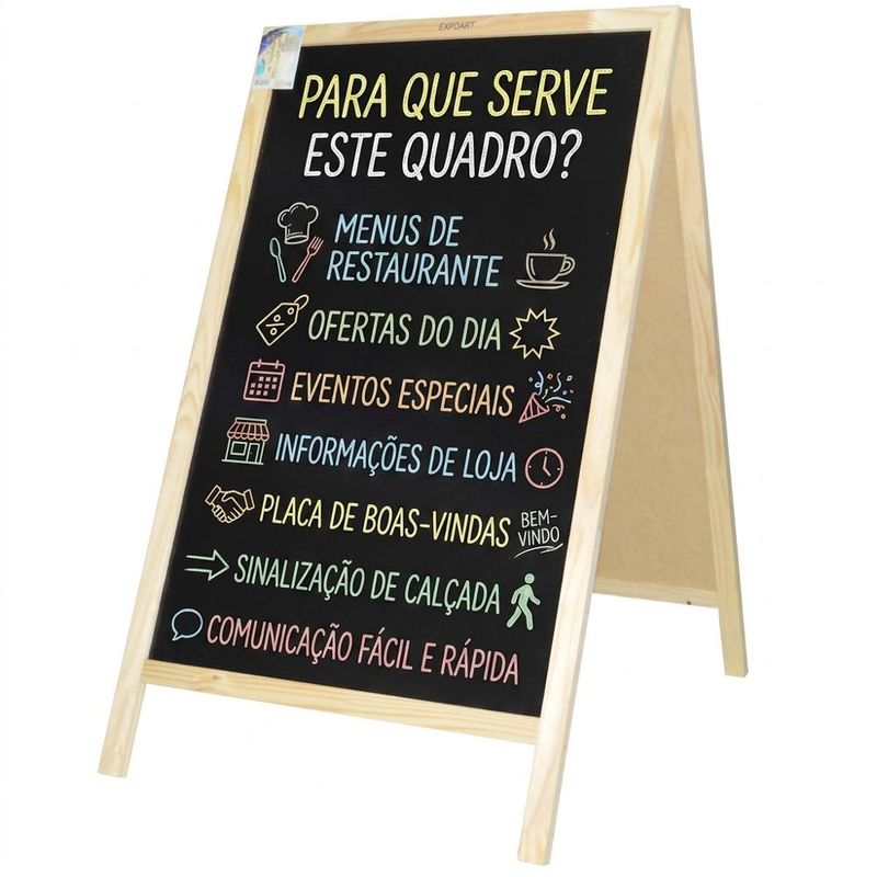 Cavalete de Madeira Gourmet Lousa Preta Dupla Face 60x100cm Souzart (01 unidade)