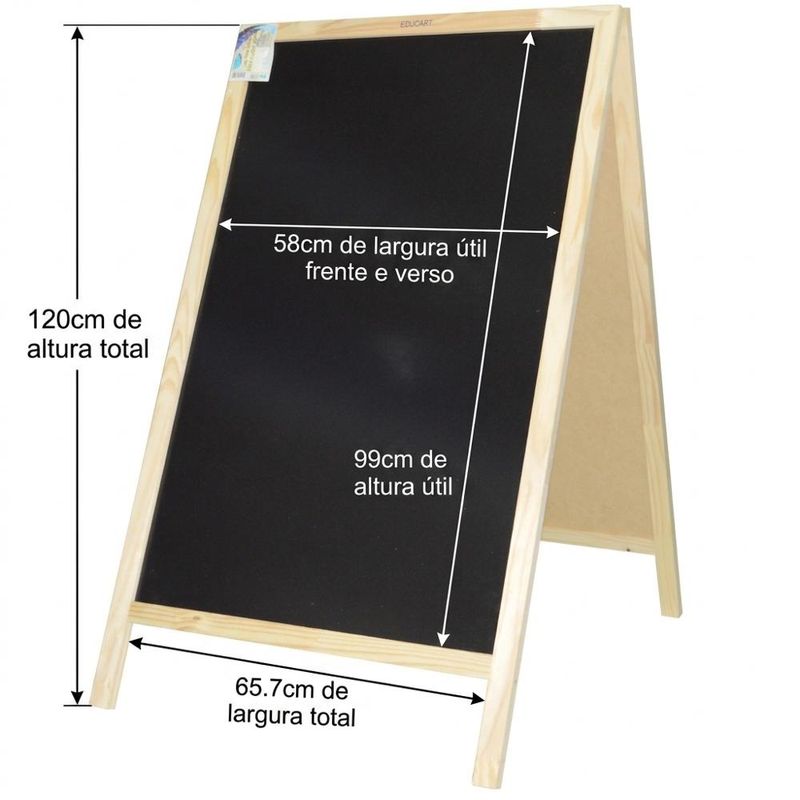 Cavalete de Madeira Gourmet Lousa Preta Dupla Face 60x100cm Souzart (01 unidade)