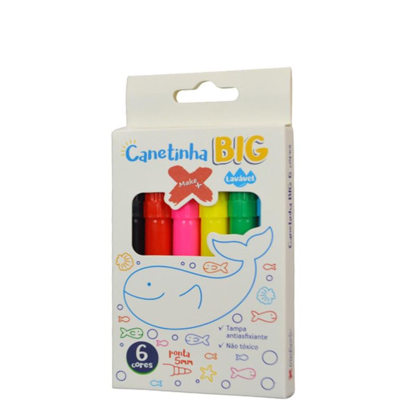Canetinha Hidrográfica Big Lavável com 6 Cores Ponta 5mm Ref. 10606 Make+ (6 unidades)