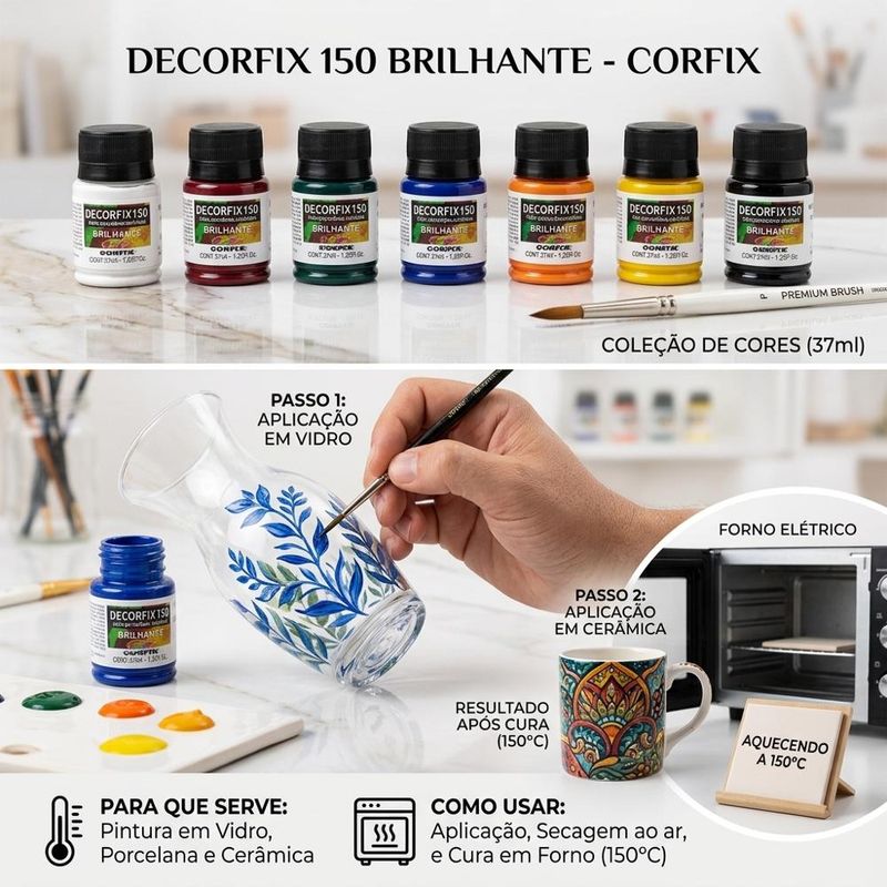 Tinta Decorfix 150 Brilhante 37ml Corfix (01 unidade)-300-base brilhante incolor