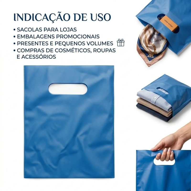 Sacola de Plástico Boca de Palhaço 16x22cm Azul Escuro Comercial Wei (100 unidades)