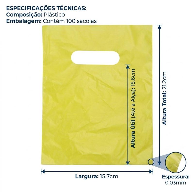 Sacola de Plástico Boca de Palhaço 16x22cm Amarelo Comercial Wei (100 unidades)