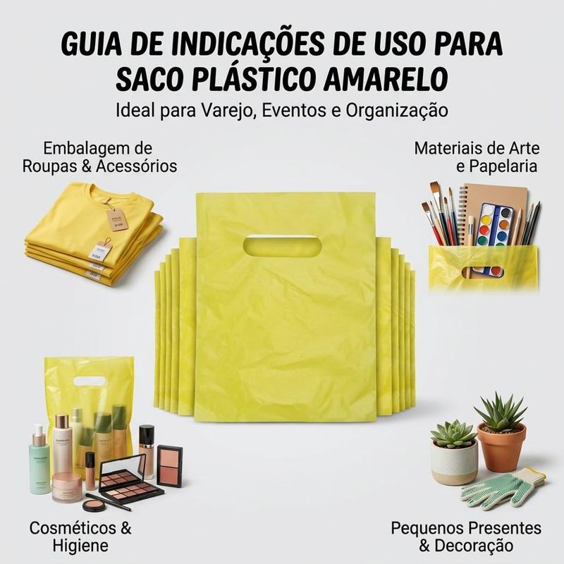 Sacola de Plástico Boca de Palhaço 16x22cm Amarelo Comercial Wei (100 unidades)
