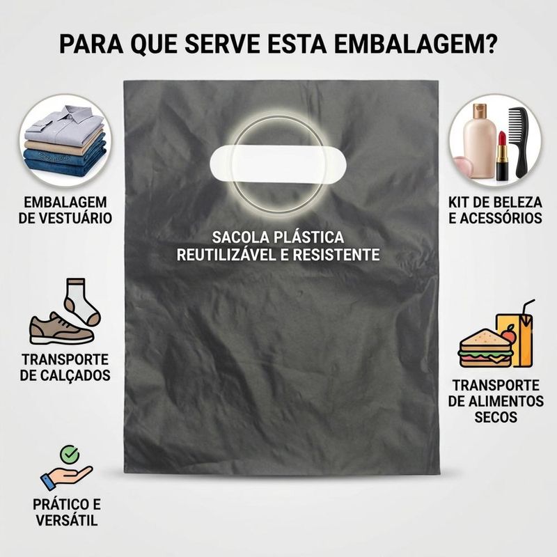 Sacola de Plástico Boca de Palhaço 16x22cm Preto Comercial Wei (100 unidades)