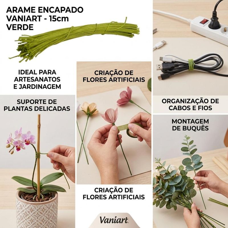 Maço de Arame Encapado Recortado 15cm Verde Ref. EL2638 Vaniart (100 unidades)